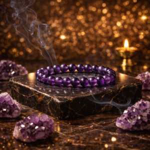 Varad Mudra Amethyst Bracelet for Calmness, Protection and Spiritual Healing – Natural Amethyst Crystal Bracelet for Men and Women