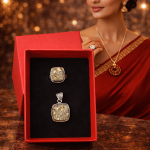 Natural Pyrite Square Ring & Pendant Combo for Wealth & Confidence | Varad Mudra