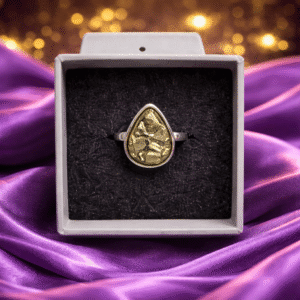 Natural Pyrite Drop Shape Ring for Wealth & Confidence | Varad Mudra