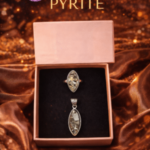 Pyrite Marquise Ring Pendant Combo with Adjustable Ring and Natural Pyrite Stone Pendant for Wealth and Protection