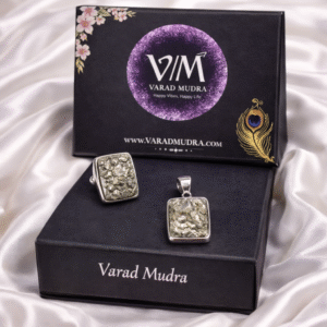 Natural Pyrite Rectangle Ring & Pendant Combo for Wealth & Confidence | Varad Mudra