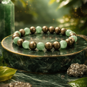 Varad Mudra Pyrite and Green Aventurine Bracelet for Wealth, Luck and Prosperity – Natural Crystal Bracelet for Men and Women