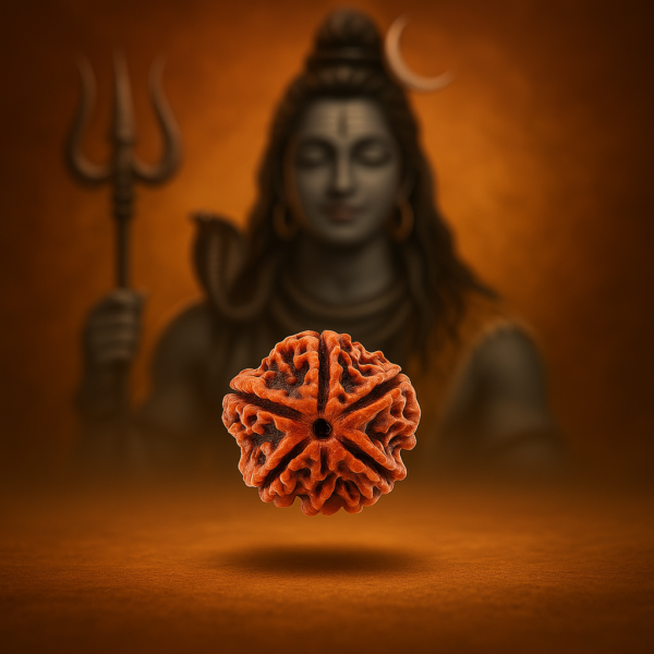 Authentic 5 Mukhi Nepali Rudraksha with Lord Shiva background for spiritual energy and protection