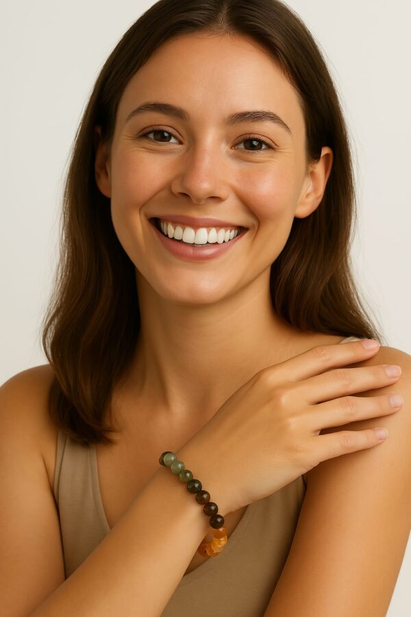 Varad mudra model wearing bracelet