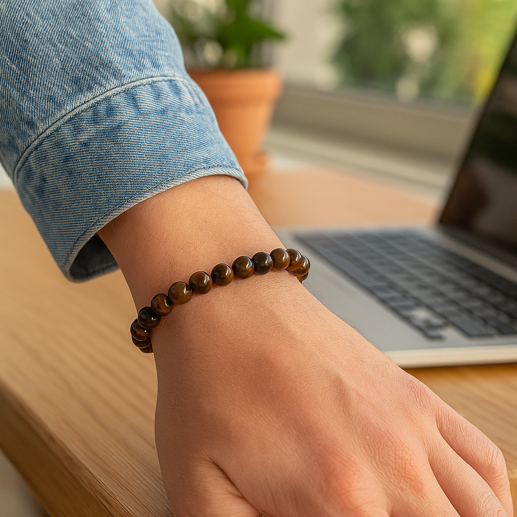 Tiger Eye Bracelet Worn on Hand for Meditation and Style