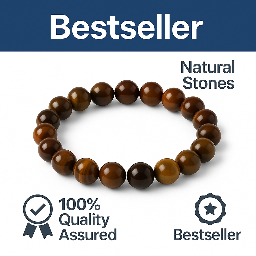 Close-Up of Natural Tiger Eye 8mm Beads in Bracelet