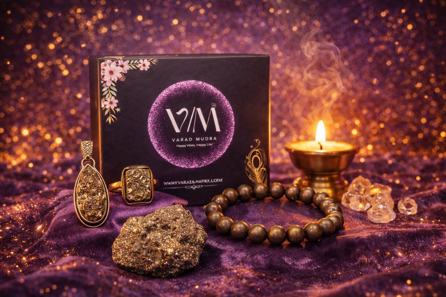 Pyrite Wealth Protection Set Pyrite Ring Pendant Bracelet Raw Stone Varad Mudra