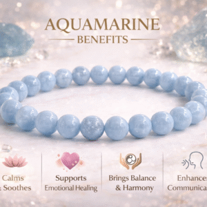 Varad Mudra Aquamarine Bracelet for Calmness, Clarity and Emotional Healing – Natural Aquamarine Crystal Bracelet for Men and Women