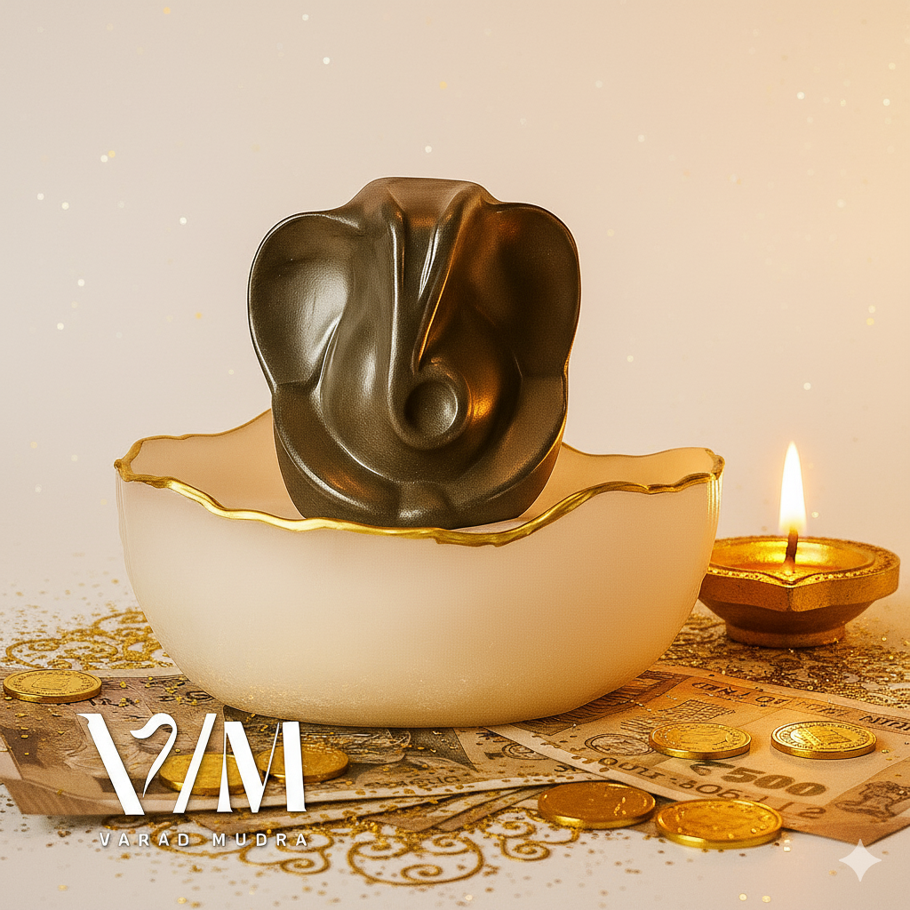 Energized Ganesha idol with money bowl by Varad Mudra for wealth, success, and positive energy