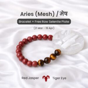 Aries Red Jasper Tiger Eye Bracelet for Mesh Rashi with Free Raw Selenite Plate