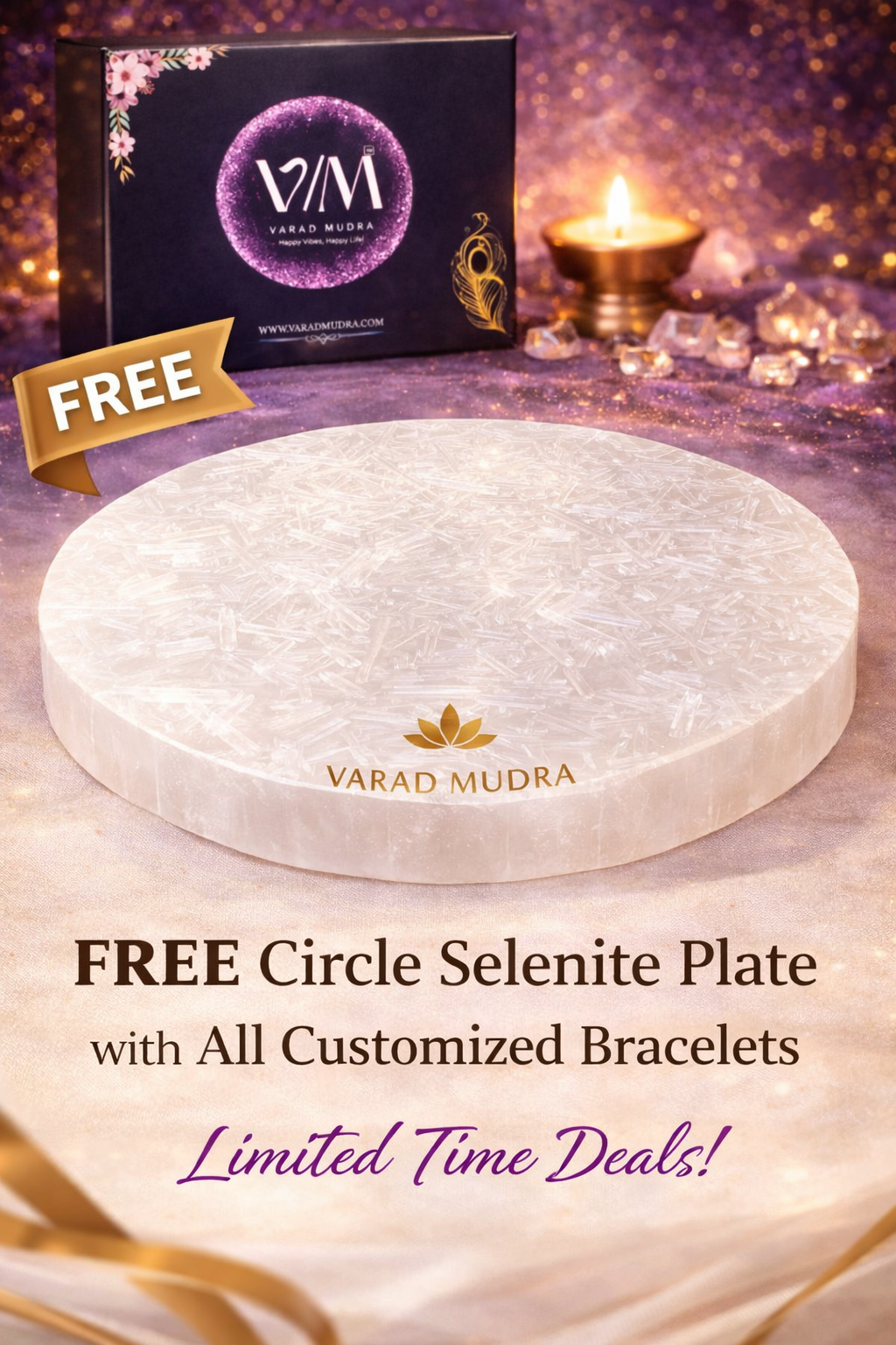 custom 5 crystal bracelet combo with selenite plate