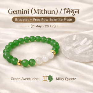Gemini Green Aventurine Clear Quartz Bracelet for Mithun Rashi by Varad Mudra