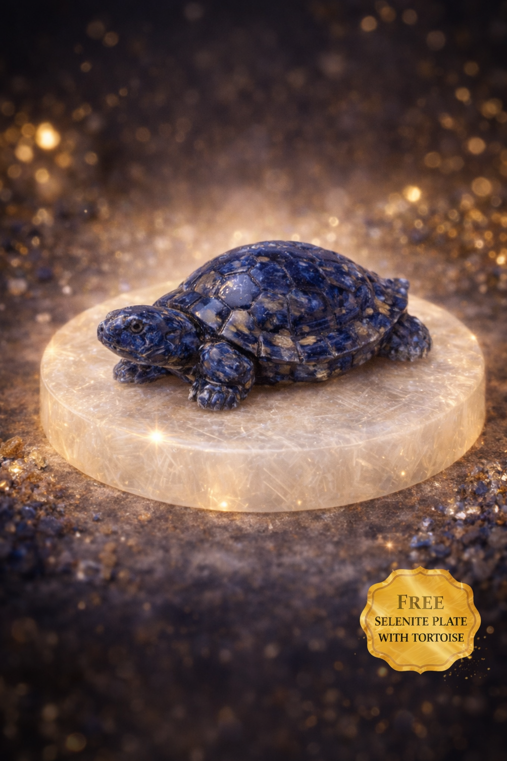 Lapis Lazuli Tortoise with Free Selenite Charging Plate for Wisdom, Protection & Energy Cleansing