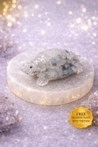 Moonstone Tortoise with Free Selenite Charging Plate for Emotional Healing, Intuition & Energy Cleansing