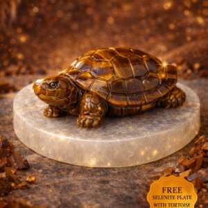Tiger Eye Tortoise with Free Selenite Charging Plate for Protection, Wealth & Energy Cleansing