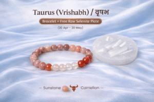 Taurus Sunstone Carnelian Clear Quartz Bracelet for Vrishabh Rashi | Varad Mudra
