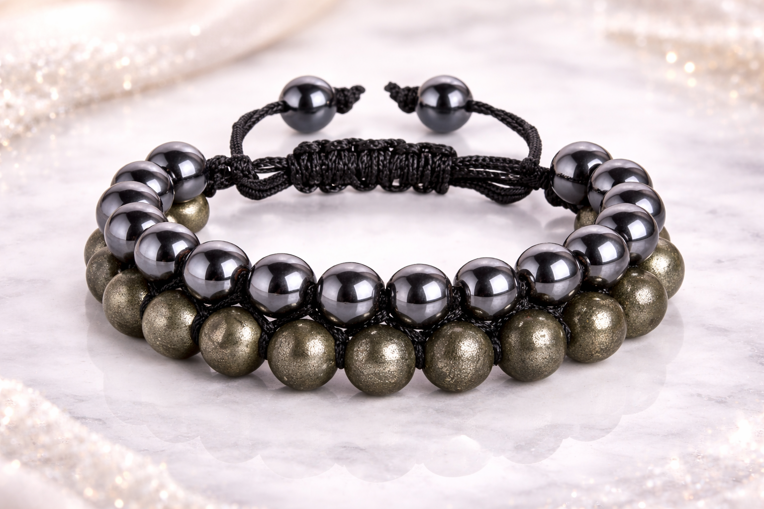 Pyrite Hematite Double Layer Bracelet for wealth protection and grounding