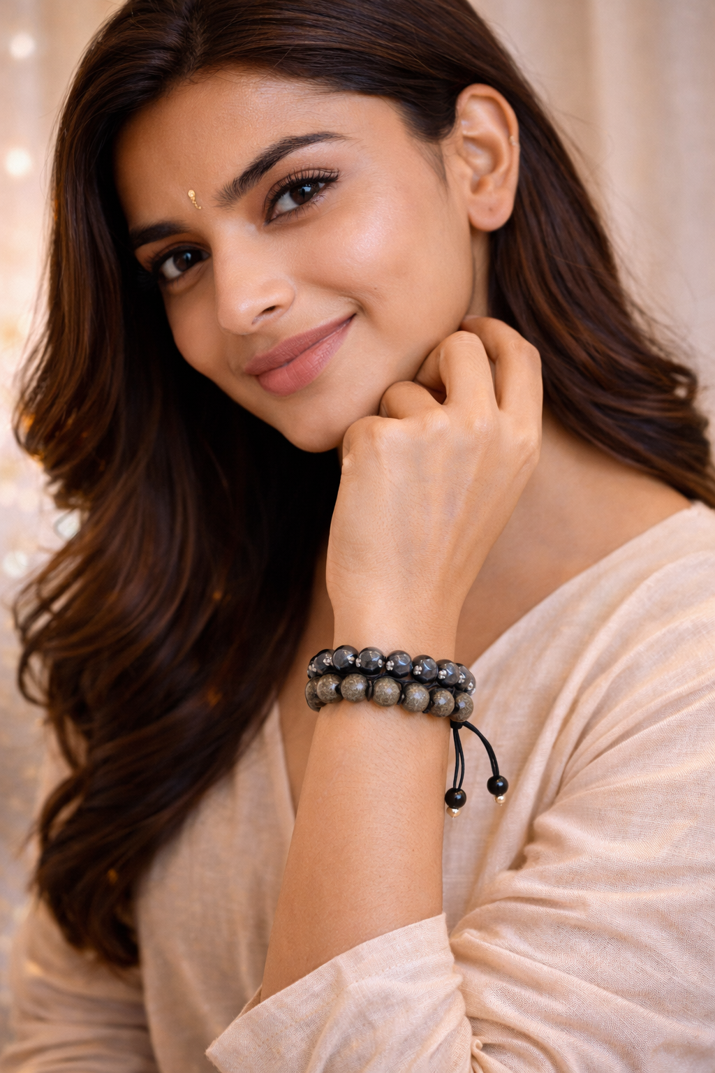 Pyrite Hematite Double Layer Bracelet for wealth protection and grounding