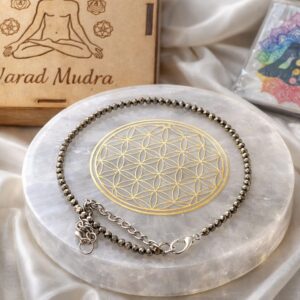 Varad Mudra Pyrite Anklet with Selenite Plate for Wealth, Protection & Energy Cleansing