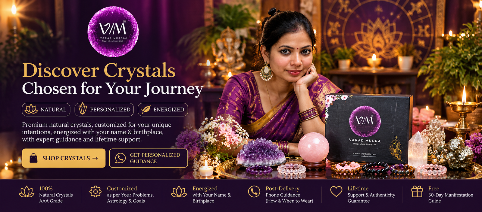 Varad Mudra premium natural crystal bracelets, gemstones and personalized crystal collection